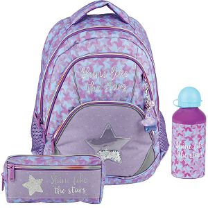 RUKSAK STREET Glitter Star ergonomski,tvrdo dno + pernica+ boca za piće 086949