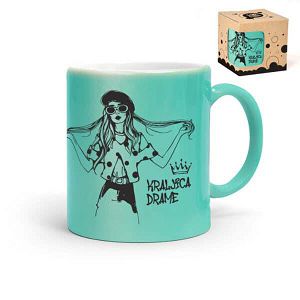 ŠALICA KERAMIČKA Kraljica drame,glitter tirkizna,u poklon kutiji 097632