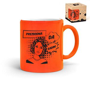 ŠALICA KERAMIČKA Prezgodna da radim,neon narančasta,u poklon kutiji 100394