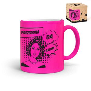 ŠALICA KERAMIČKA Prezgodna da radim,neon roza,u poklon kutiji 097274