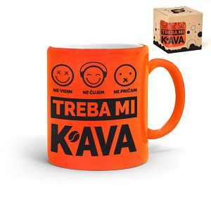 ŠALICA KERAMIČKA Treba mi kava,neon narančasta,u poklon kutiji 097571