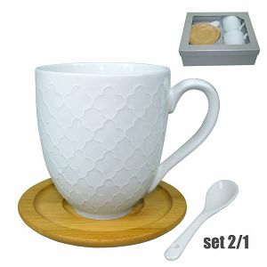 Šalice set porculanske 2/1 300ml,s drvenim tanjurićima 103746