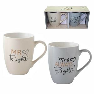 Šalice set porculanske,dekorirane New Bone 2/1 400ml-Mr.Right/Mrs.Always Right