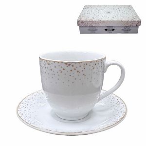 ŠALICE za kavu SET 180ml 6/1, s tanjurićima, zlatna linija i točkice 110669