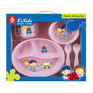 SET ZA JELO I PIĆE (tanjur sa 3 odjeljka+zdjelica+čaša+vilica+žlica) K"s Kids bijeli