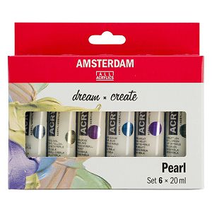 Slikarski akril set 6x20ml, perlaste boje, Amsterdam