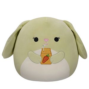 Squishmallows pliš zeleni zec Hara,koji drži kutiju soka od mrkve 30cm 415409