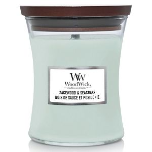 Svijeća mirisna WoodWick Classic Medium Sagewood & Seagrass (gori 100 sati)