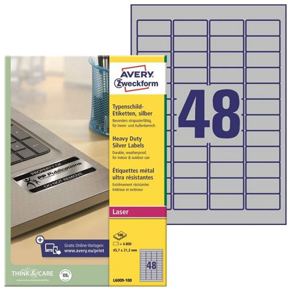 Etikete Laser 45,7x21,2 mm polyester pk20L Zweckform L6009-20 srebrne