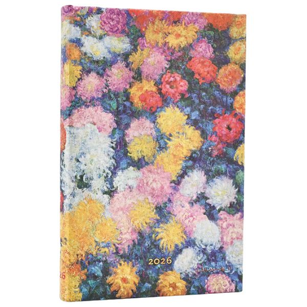 Planer tjedni 2026-9,5x14cm-mini horizontalni s gumicom Monet’s Chrysanthemums Paperblanks DE0732-7