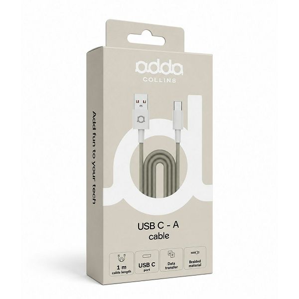 Kabel Adda Collins USB-211-BG, USB-A na Type-C, 15W, pleteni, 1m, bež