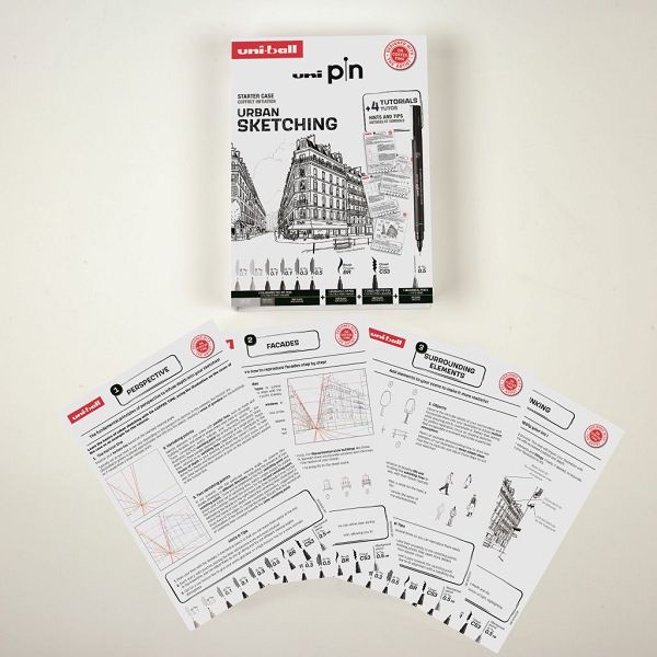 Marker Uni pin gift set Urban sketching s tutorijalom + tehnička olovka M5-228 0,5 mm u kutiji 8/1 302422228