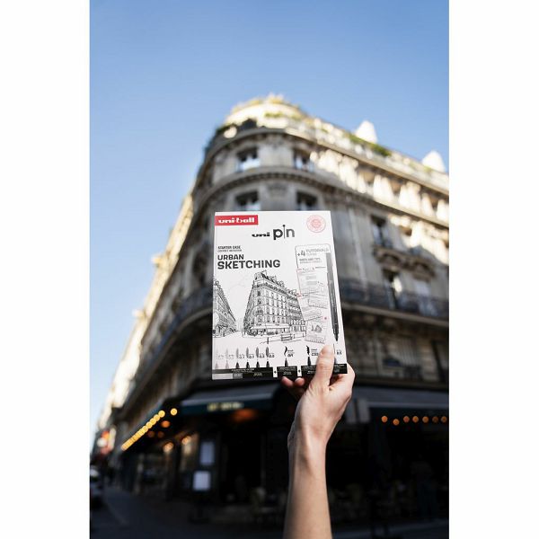 Marker Uni pin gift set Urban sketching s tutorijalom + tehnička olovka M5-228 0,5 mm u kutiji 8/1 302422228