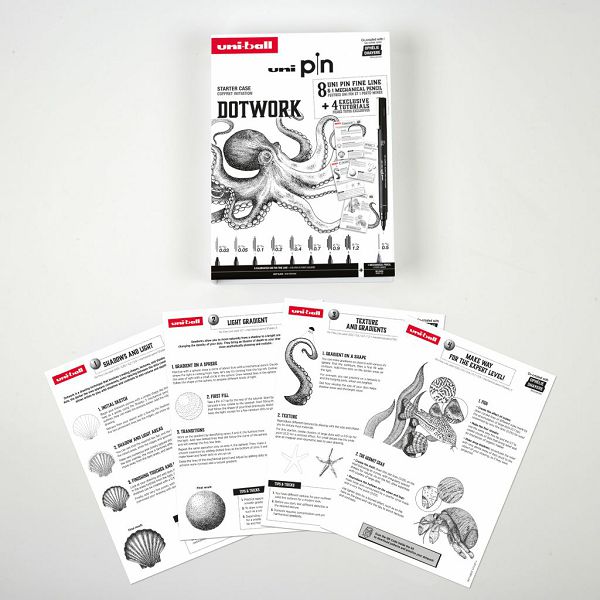 Marker Uni pin gift set Dotwork s tutorijalom + tehnička olovka M5-228 0,5 mm u kutiji 8/1 302422384