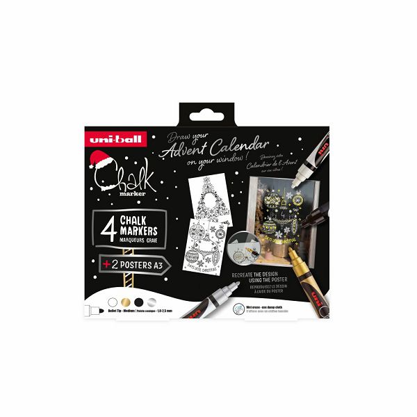 Marker Uni božićni gift set Chalk_kreda marker (elegant) pwe-5m 4 kom + 2 šablone u kutiji (set 04) 4/1 302422408