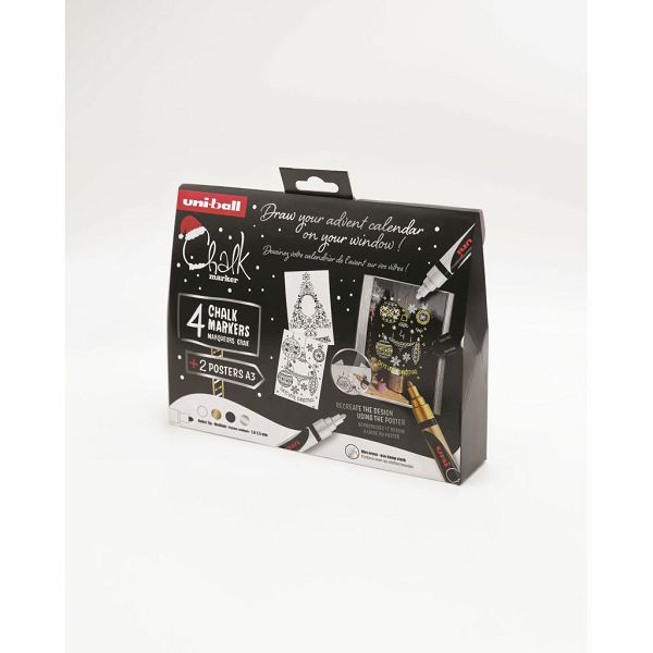 Marker Uni božićni gift set Chalk_kreda marker (elegant) pwe-5m 4 kom + 2 šablone u kutiji (set 04) 4/1 302422408