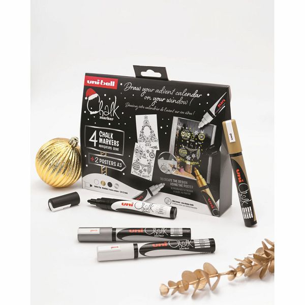 Marker Uni božićni gift set Chalk_kreda marker (elegant) pwe-5m 4 kom + 2 šablone u kutiji (set 04) 4/1 302422408