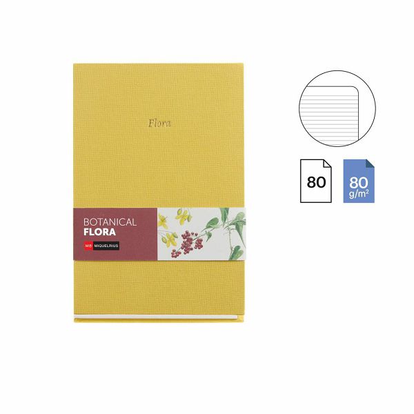 Bilježnica Miquelrius A5 Botanical Flora Mustard tkanina 80L 80g/m2 crte MR8318