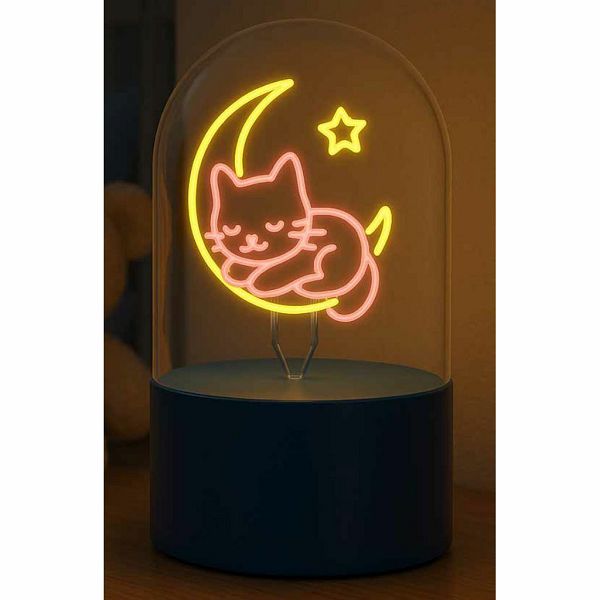 Lampa staklena kupola iTotal NEON-efekt LED rotirajuća Sleepy Cat XL3264