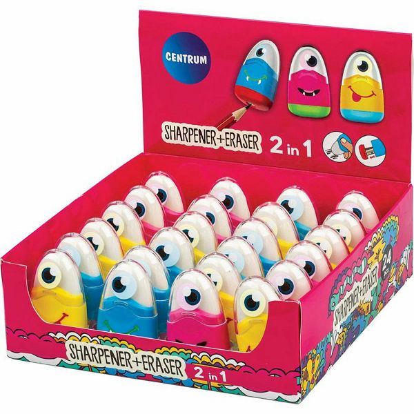 Šiljilo Centrum plastično 2u1 s gumicom i spremnikom, sortirano 24/1 89820