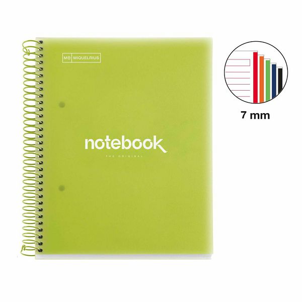 Kolegij blok Miquelrius A5 90g 120L spiralni crte Emotions Lime MR49952