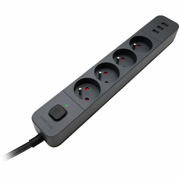 Produžni kabel Defender SFS 135, zaštita od prenapona, 5m, 4 utičnice, USB, crni