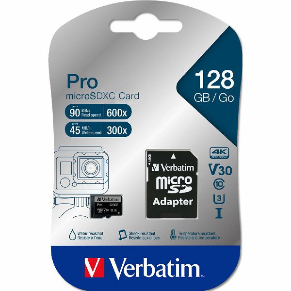 Memorijska kartica Verbatim #47044 micro SDXC 128GB Pro U3, V30, Class10 + Adapter